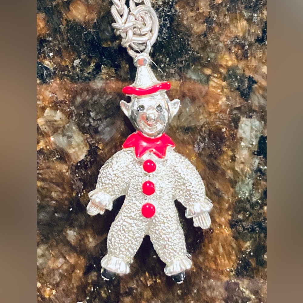 Sarah Coventry Silvertone and Red Clown Pendant